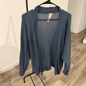 Blu Pepper Open Waffle Knit Cardigan in Steel Blue
